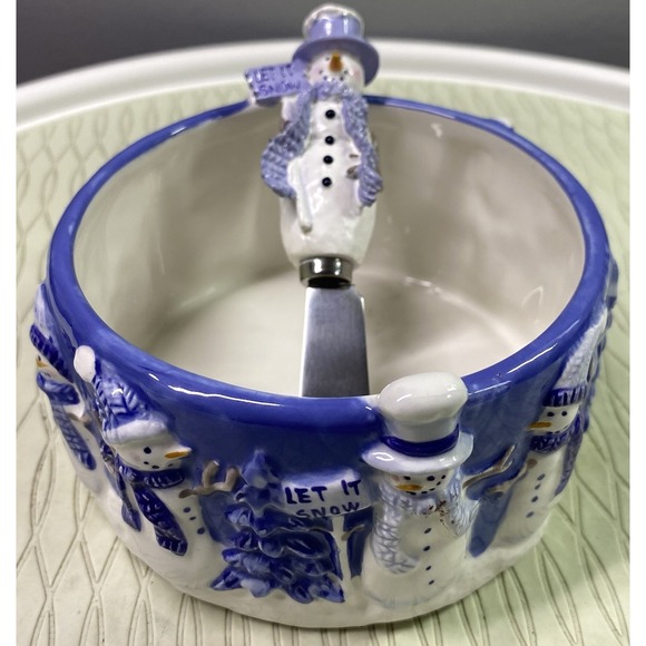 Other - Sonoma Life + Style Snowman Dip Bowl W/snowman Spreader Blue& White 2.5x4.5" EUC